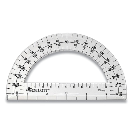 Westcott Protractor, Plastic, 180 Degree, 6" Ruler Edge/180 Degree, Clear 11200